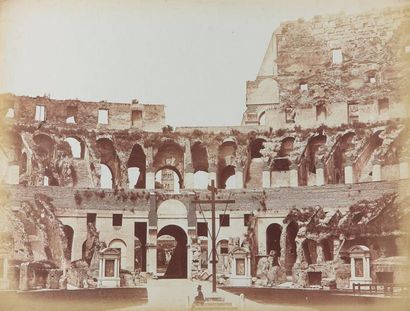 ANONYME Rome: Piazza del Popolo; Intérieur du Colisée avec personnages, ca. 1860....