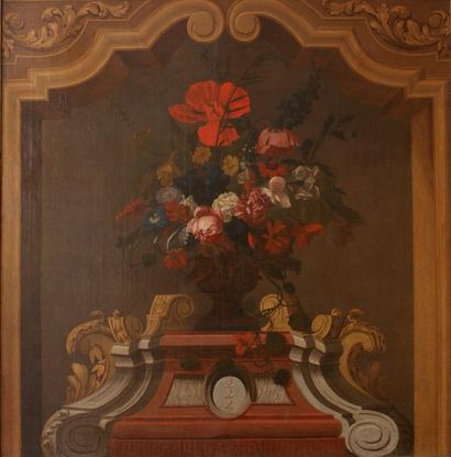 Pieter HARDIME (1677 1758) Attribué à "Vase de fleurs sur un piédestal" Huile sur...