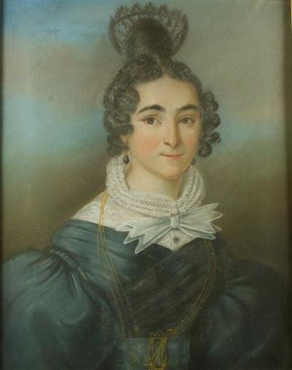Ecole Française du XIXème «Portraits d'homme et portrait de femme» Paire de pastel...