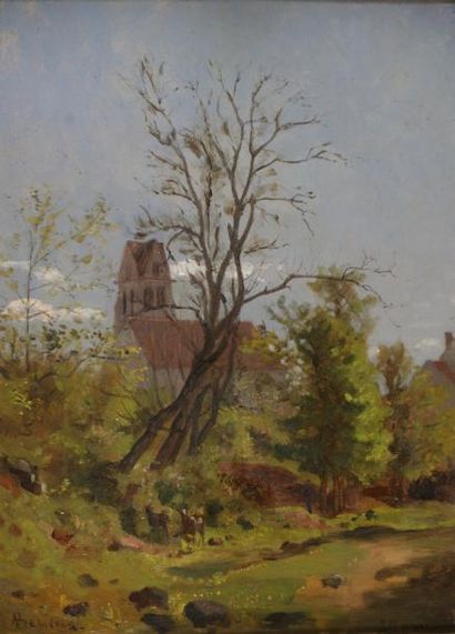 Armand BEAUVAIS (1840-1911) "Maison dans les bois" Huile sur toile signée en bas...