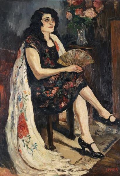 Marcel LEPRIN (1891-1933) Femme au châle, 1927 Huile sur toile signée en bas à droite...