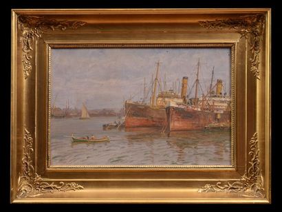 ARNESEN Vilhelm (1865- 1948) Scène portuaire Huile sur toile signée en bas à droite,...
