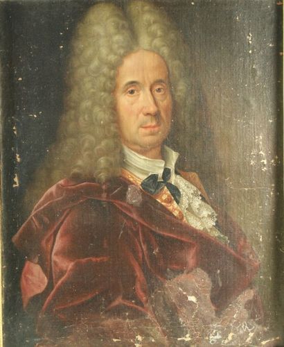 Ecole FRANCAISE vers 1710 Portrait d'homme de qualité Huile sur toile (manques) 72...