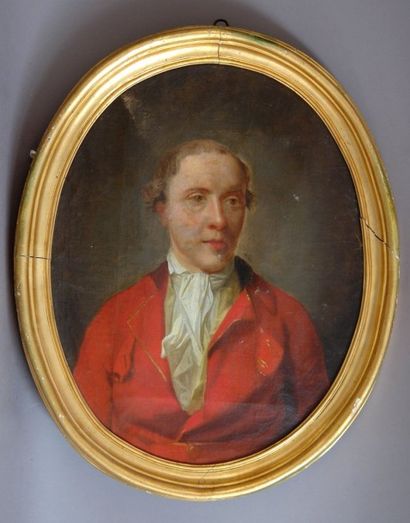 ANONYME Portrait gentilhomme en habit rouge Huile sur toile Deuxième moitié du XVIIIème...