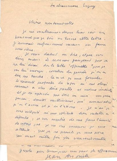 ANOUILH (Jean) écrivain français (1910-1987).Lettre...