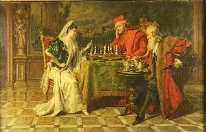 null Giuseppe CASTIGLIONE "les joueurs d'échecs" .Huile sur toile signée en bas à...