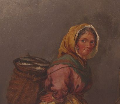 null PARKER Henry Perlee (1795-1873) Femme portant un panier de poissons HST 50 x...