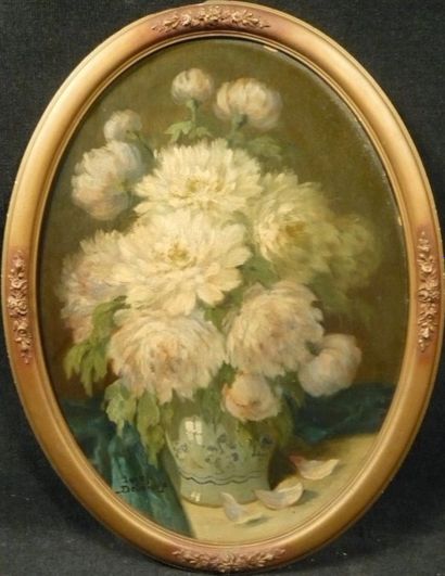 null DEDERICHS Josef (1873-1948/58) Bouquet de fleurs HST ovale signée 75 X 55 c...
