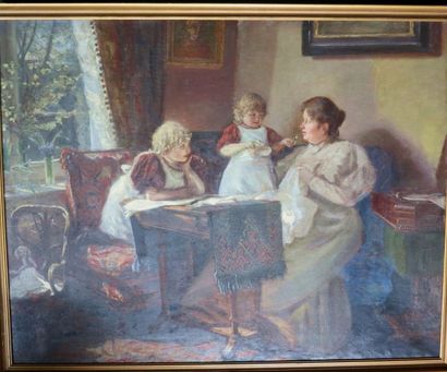 null WENTORF Carl (1863-1914) Mère et ses filles HST signée et datée 23