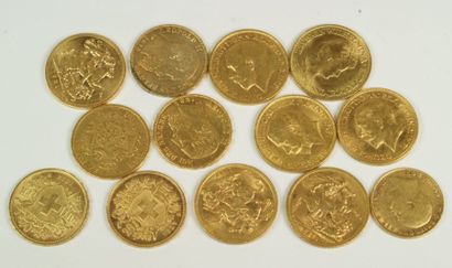 null Belgique : 20 francs : 3 ex (Léopold II) - Suisse 20 francs : 2 ex (type Vrénéli)...