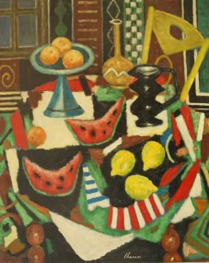 Roland CHANCO (1914) Citrons, pastéques et orange Huile sur toile signée en bas et...