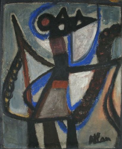 ATLAN Jean Michel (1913-1960) Sans titre 1953. Huile sur isorel, 65 x 54 cm. Signé...