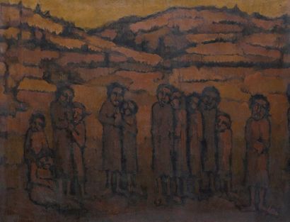 Carlo MARANGIO (né en 1936) Personnages, circa 1960 Huile sur toile signée 89 x 116...