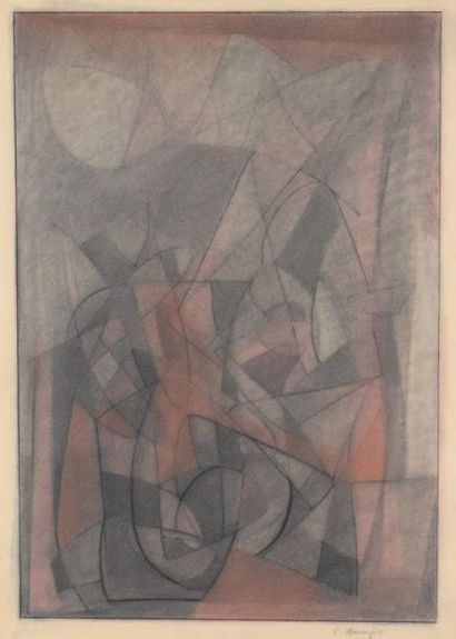 Carlo MARANGIO (né en 1936) Sans titre Pastel et fusain Signé 70 x 50 cm