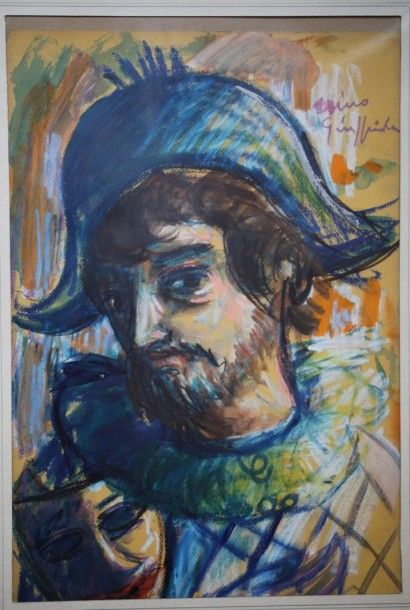 GUIFFRIDA Nino (1924) ARLEQUIN Fusain aquarelle, signée en haut à droite. 46 x 31...