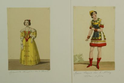 null LOT D envrion 56 gravures de costumes de Théâtre certaines aquarellées. XIX...