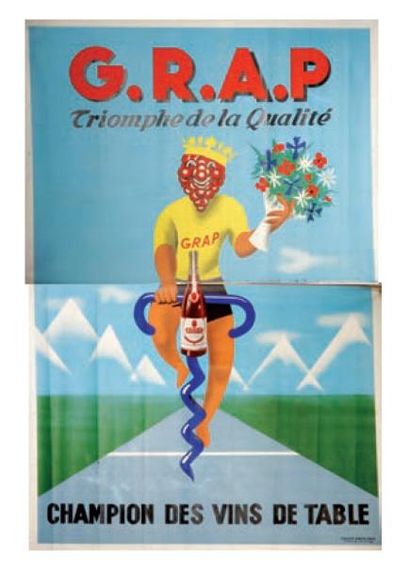 ANONYME G.R.A.P "CHAMPION DES VINS DE TABLE". Vers 1955 Publicité Rampin, Paris -...