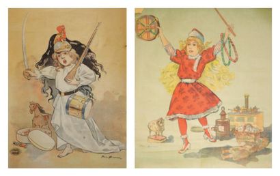 BOUISSET Firmin Etienne (1859-1925) JOUETS- CADEAUX-ETRENNES.Vers 1900 2 affiches...