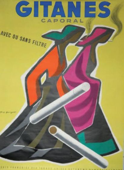 GEORGET Guy (1911-1992) GITANES CAPORAL "AVEC OU SANS FILTRE". 1958 Imprimerie Bedos,...