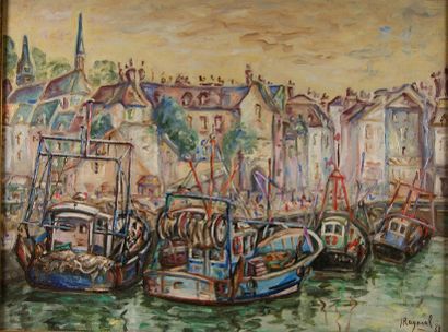 RAYNAL Josy RAYNAL Josy « Honfleur :les bateaux de pêche dans l’avant port », huile...