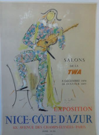 Jean COCTEAU (1889-1963) NICE-CÔTE D'AZUR. "EXPOSITION TWA". 1955 Imprimerie Mourlot;...
