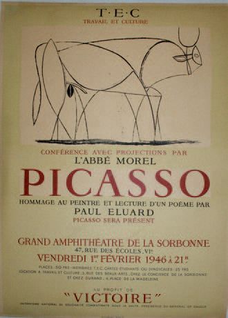 Pablo Picasso (1881-1973) T.E.C - TRAVAIL ET CULTURE.1946 Mourlot imprimeur, Paris...
