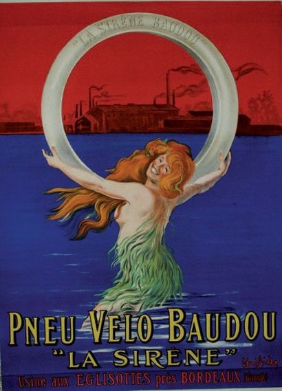 CAPPIELLO LEONETTO (1875-1942) PNEUS VÉLO BAUDOU."LA SIRÈNE". Vers 1920 Imprimerie...