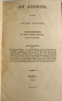 SHELLEY (Percy Byssche) An adress to the Irish people. Dublin 1812. Price 5d. in-8...