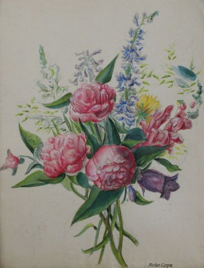 null Lot de 10 aquarelles et divers sur le thême des fleurs Charles-Etienne Corpet...