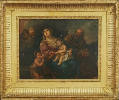 null La sainte Famille avec saint Jean Baptiste
Huile sur cuivre signée en bas a...