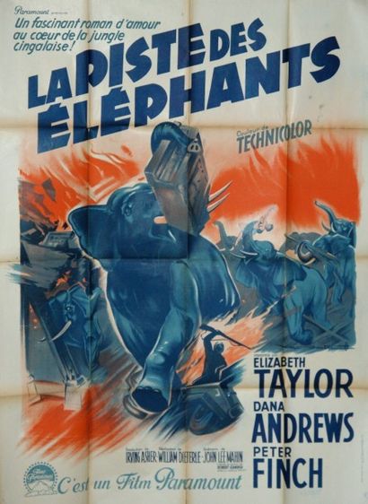 ELIZABETH TAYLOR (3 affiches) LA PISTE DES ÉLÉPHANTS.Film de Wiliam Dieterle avec...