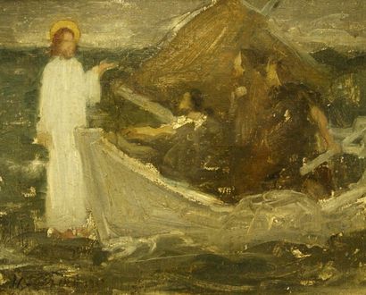 Henri DÉZIRÉ (1878-1965) Le Christ marchant sur l'eau, 1907 Huile sur toile Signée...