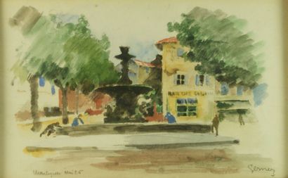 Paul élie gernez (1888-1948) Martigues, la place du village, 1925 Aquarelle Signée...