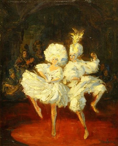 Yvonne LAUR (1879-1943) Les danseurs Huile sur carton Signée en bas à droite 41 x...