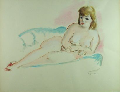 André DIGNIMONT (1891-1965) Ingrid ou la pause Aquarelle Signée en bas à droite 49...