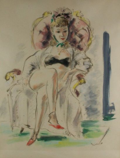 André DIGNIMONT (1891-1965) Femme dans un fauteuil Aquarelle Signée en bas à droite...
