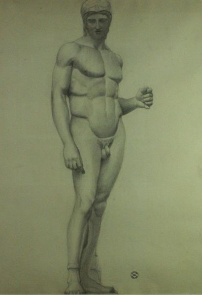 Fernand DUROZE (1876-1961) Statue antique Crayon Signé du cachet d'atelier en bas...