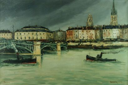 Robert L.P LAVOINE (1916-1999) La Seine à Rouen, circa 1950 Huile sur toile Signée...