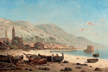 G.MASCART (1834-1914) Village de pêcheurs Huile sur toile, signée en bas à droite,...