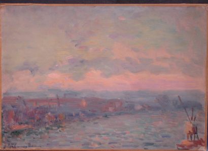 Albert LEBOURG (1849 - 1928) Vue de la Seine à Rouen, 1918 Esquisse à l'huile sur...