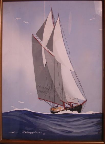 Léon HAFFNER Léon (1881- 1972) Voilier Pochoir 43 x 31 cm