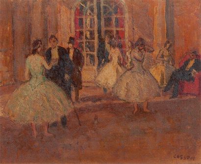 Marcel COSSON (1878-1956) A l'opéra Huile sur panneau, signée en bas à droite 22...