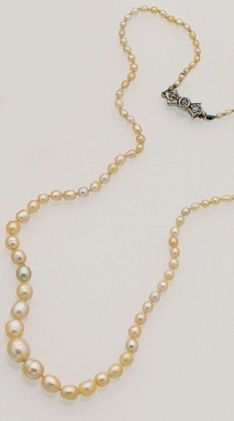 null Collier composé de 100 perles fines blanc crème, diamètre 1,9 à 7,1 mm, le fermoir...