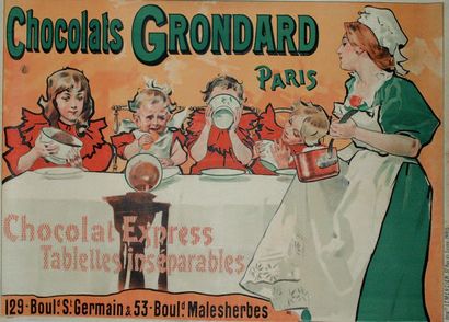 ANONYME 
CHOCOLATS GRONDARD.
"CHOCOLAT EXPRESS, TABLETTES INSÉPARABLES". Vers 1900
Imprimerie...