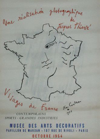 COCTEAU Jean (1889-1963) 
MUSÉE DES ARTS DÉCORATIFS. VISAGES DE FRANCE.
Octobre 1954
Mourlot,...