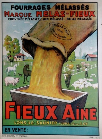 ANONYME ANONYME FIEUX AÎNÉ.”FOURRAGES MÉLASSÉS. Usine à Lons Le Saunier”. 1934 Imp....