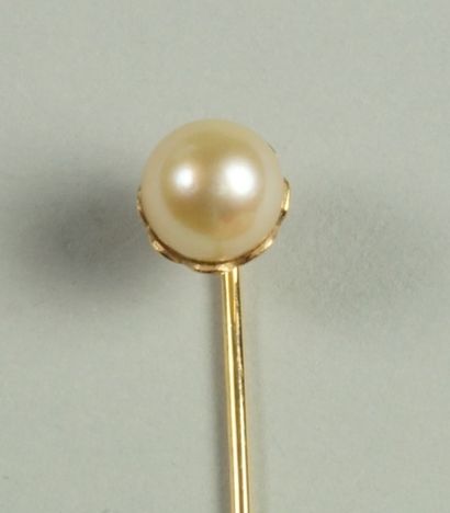 null Épingle de cravate en or jaune agrémentée d'une perle.
Poids brut: 2,6 g.