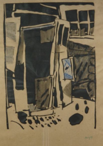 POUGNY(1892-1956) Deux linogravures réhaussées 45 x 32 cm