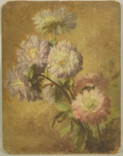 null Fleurs, 2 huiles sur carton, 1 huile sur toile, milieu XIXè