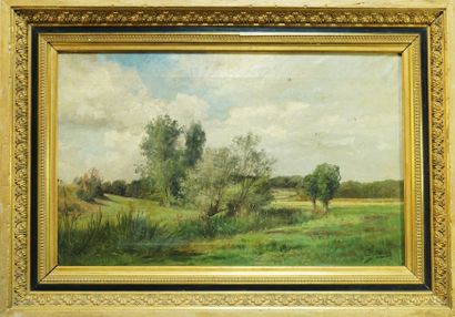 Edouard Etienne JOUAS ( XIXème) Paysage .Huile sur toile signée en bas à droite....